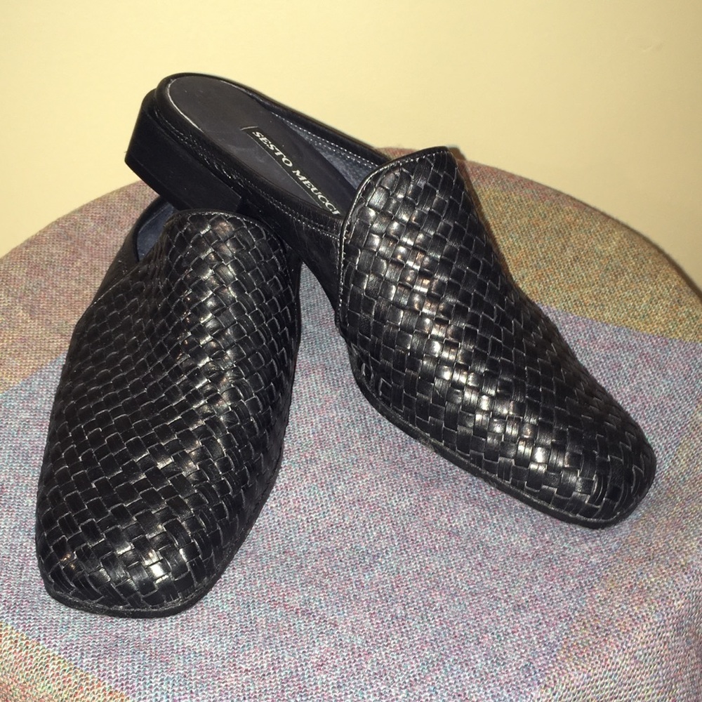 Sesto Meucci Italian Leather Basketweave Mule Sz 6